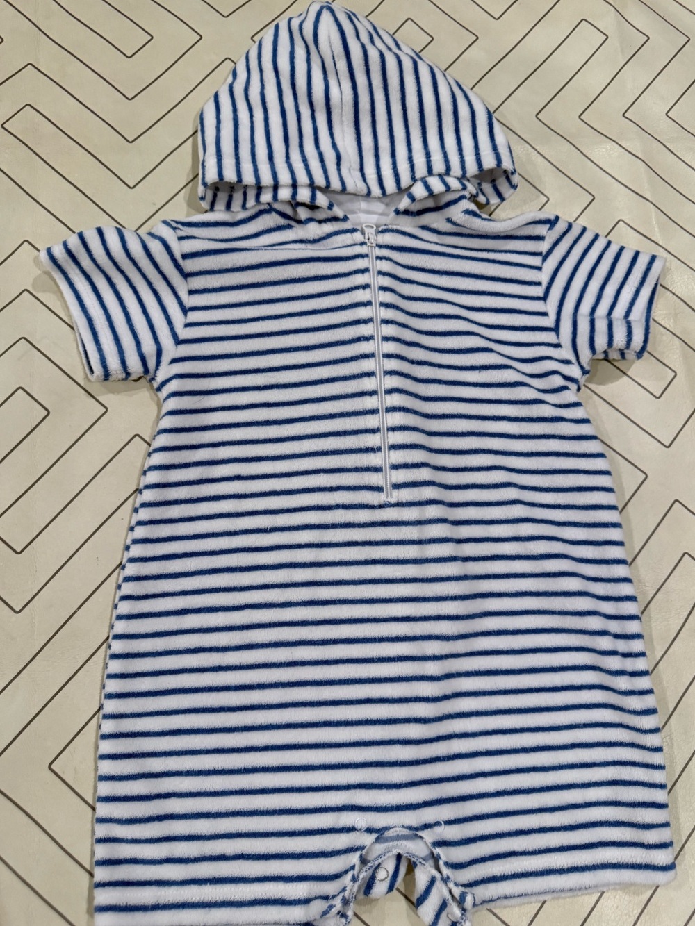 Kissy Kissy Striped Blue and White Hooded Terry Romper - Picture 2 of 13